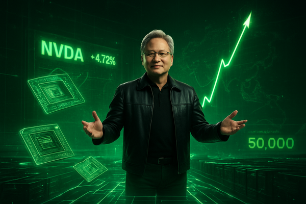 Nvidia Rockets 8% as CEO Jensen Huang Proclaims AI 'Inflection Point,' Propelling Dow Past 50,000